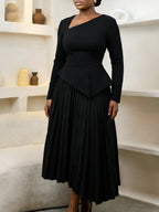 Women's Elegant Slant-Neck High-Waist Mid-Length Fashion Dress Spring 2026 New Style