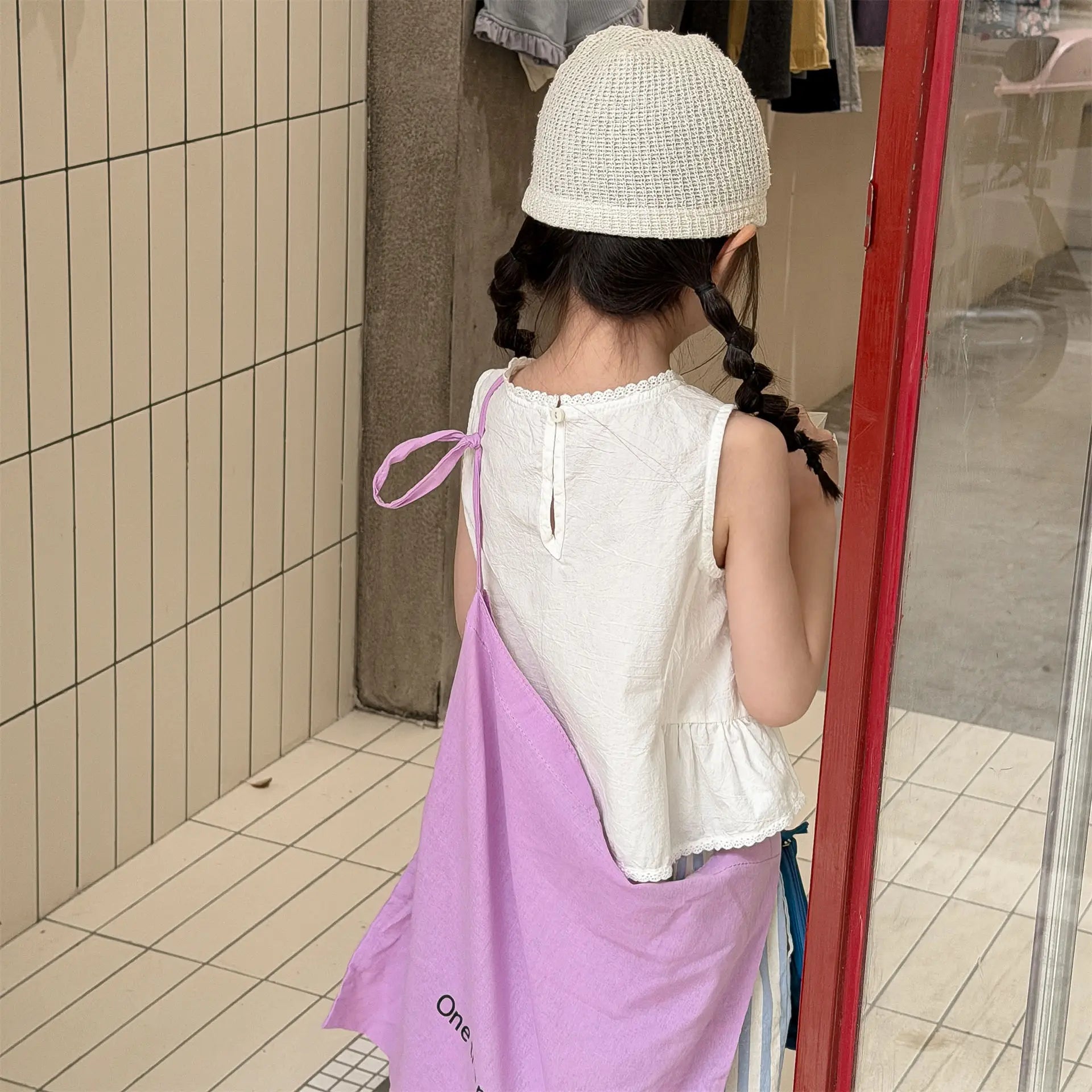 2026 Summer New Girls Sleeveless Shirts Solid Cute Baby Girl Sweet Lace Blouse Toddler Cute Thin Cotton Tops Kids Clothes