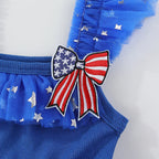 Children Tiered Ruffle Mesh Dresses Girls 4th of July Sleeveless Tutu Dress Star Decor 0-6Y Kids Independence Day Outfit
