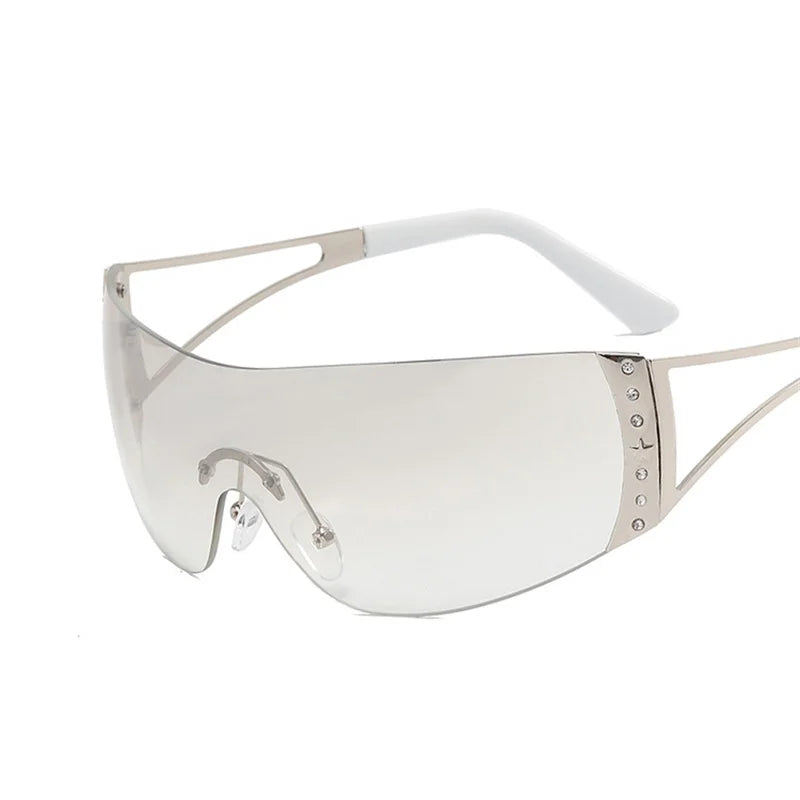 Cyberpunk Y2K Sunglasses Women Fashion Rimless One Piece Sun Glasses Men Vintage Shades 2000S Accessories 90S Gradient Glasses
