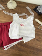 2026 Summer New Girls Sleeveless T Shirts Baby Girl Cute Lace Vest Cotton Striped Toddler Thin Breathable Tops Kids Clothes