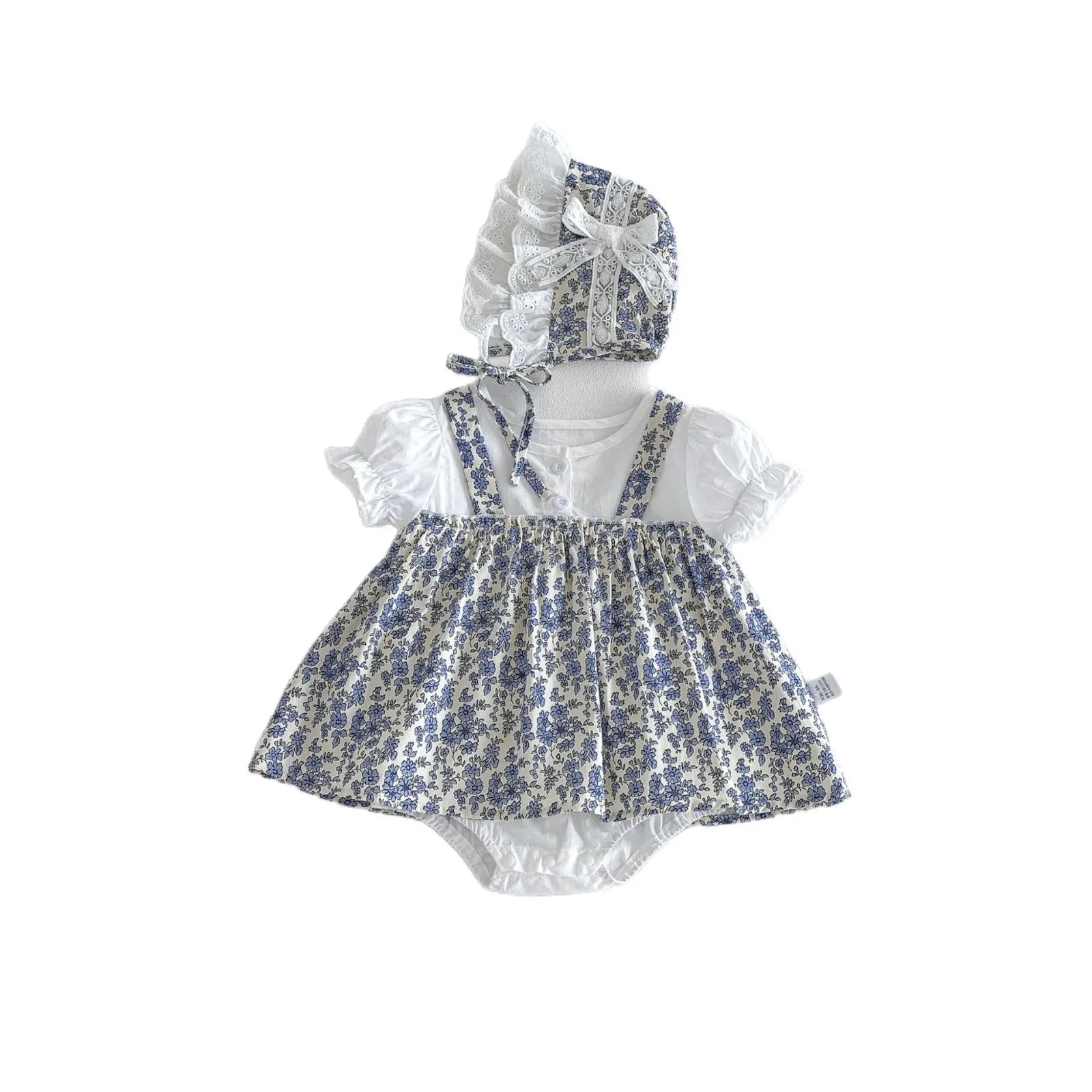 2026 Summer New Baby Girl Sweet Floral Splicing Bodysuit Dress + Hat Infant Cute Princess Jumpsuit Cotton Newborn Clothes 0-24M