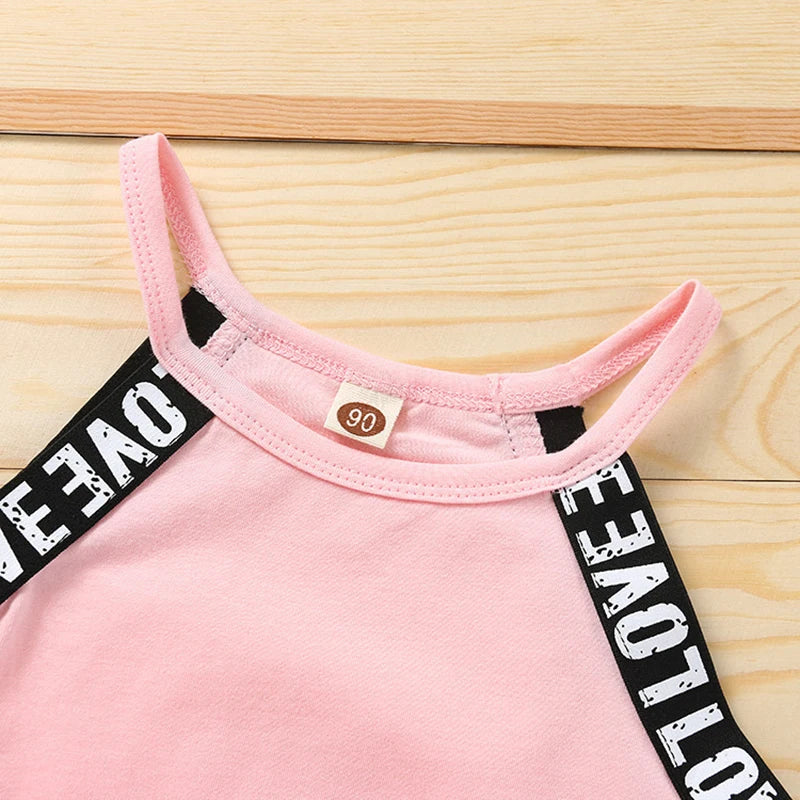 Trendy Summer Children's Sports Clothing Set 2-6Y Patchwork Letter Camisole and Shorts 2Pcs for Girls Kid's Casual Vest Outfit