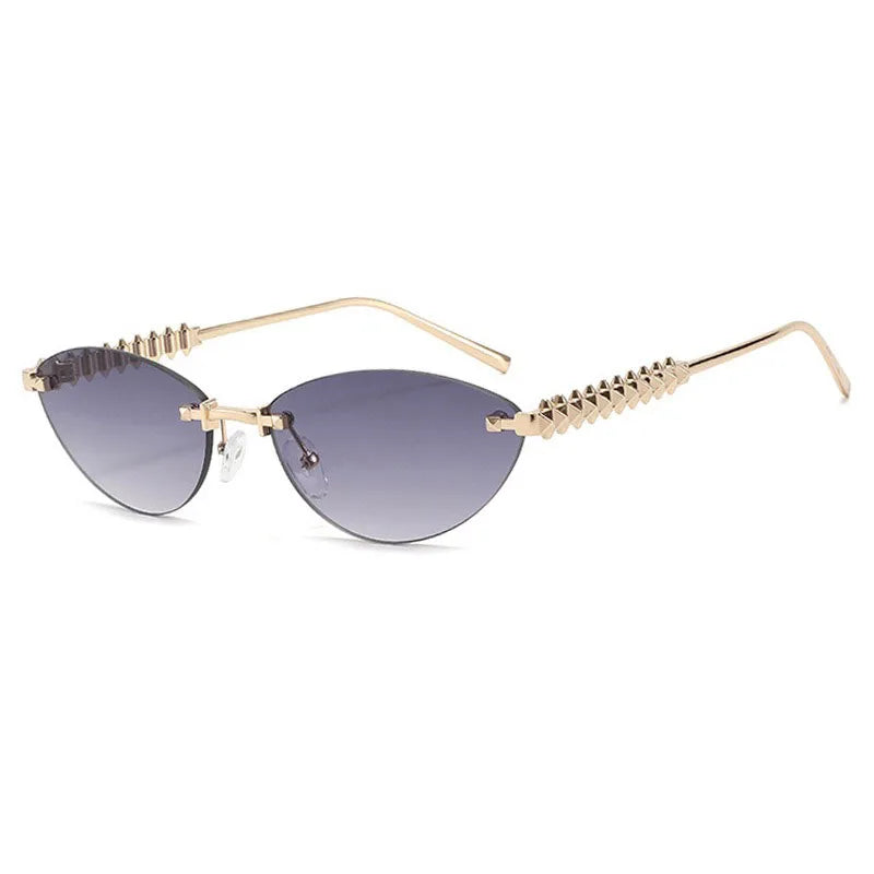 Fashion Trendy Retro Cat Eye Sunglasses Women Luxury Designer Vintage Style Chic Frameless Metal Small Triangle Eyewear