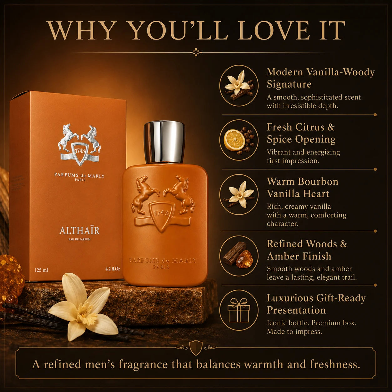 Parfums de Marly Althaïr Eau de Parfum 125ml 4.2 Fl Oz Orange Flower Cinnamon Elemi Guaiac Wood Praline Musk Unisex Fragrance