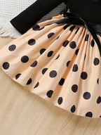 2026 casual new girls' polka dot pattern lace border collar spliced princess style belt dress, girls' spring and summer clothing