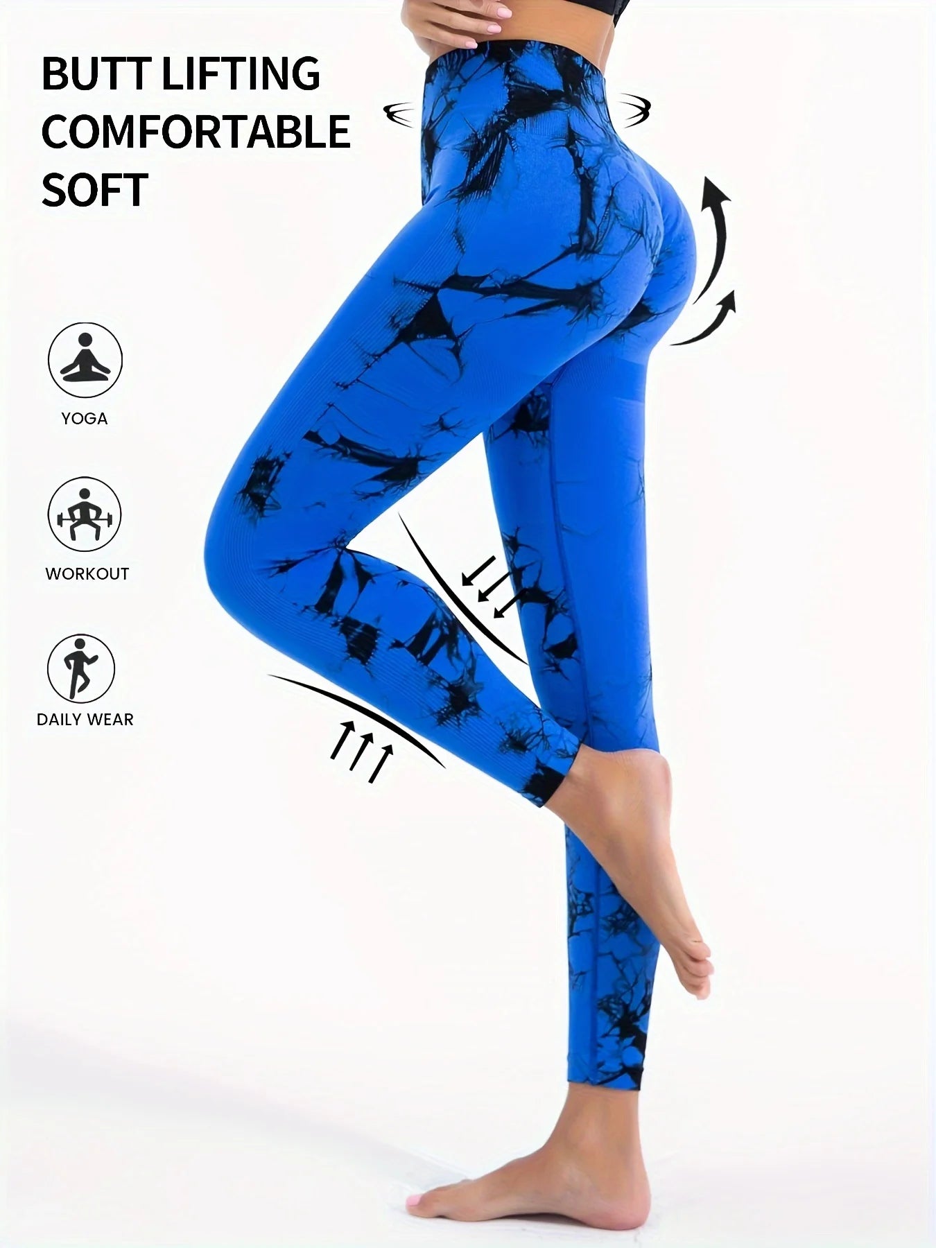 Women Tie Dye High Waist Yoga Leggings, Seamless Ribbed Workout Pants, Quick Dry Compression Gym Fitness Tights