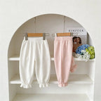 2026 Summer New Girls Solid Mosquito Proof Pants Children Casual Pants Baby Girl Lace Lantern Pants Toddler Cotton Trousers