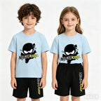 with round neck for boys and girls,Set of t -shirt and short sleeve shorts breathable cotton set with summer ninja print